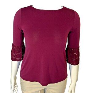 Banana Republic Blouse Womens XS Burgundy Boat Neck 3/4 Flare Lace Sleeve